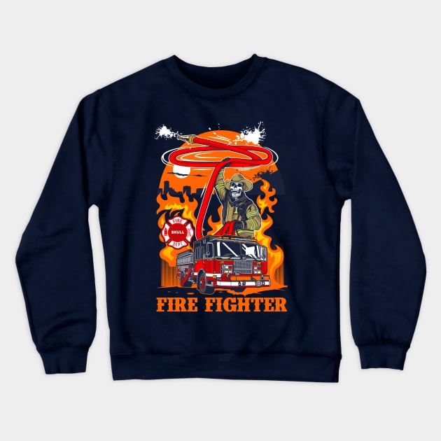 FIRE FIGHTER SKULL Crewneck Sweatshirt by beanbeardy